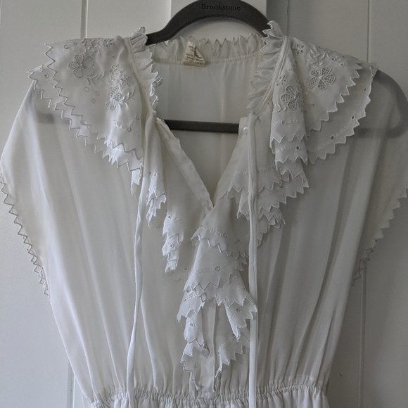 🌸 70's / 80's Vintage White Sundress w/ Embroidered Collar - Picture 9 of 12